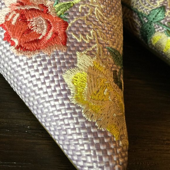 Liz Claiborne canvas embroidery floral slide in heels - Picture 5 of 5
